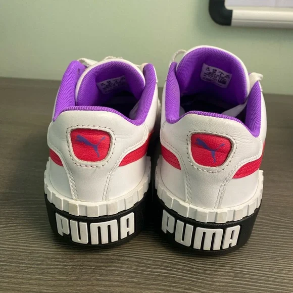 Puma Cali White Sneakers with Pink and Purple Highlights - 6 - Picture 4 of 8